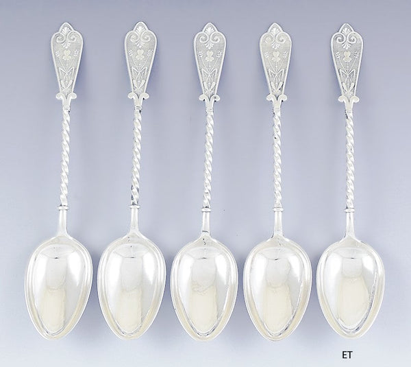 5 Antique 1879 David Andersen Norwegian Silver Soup / Place / Dessert Spoons