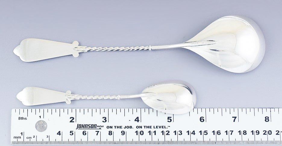 1879 Great set 6 David Andersen Norwegian Silver Dessert Spoons w/ Serving Spoon
