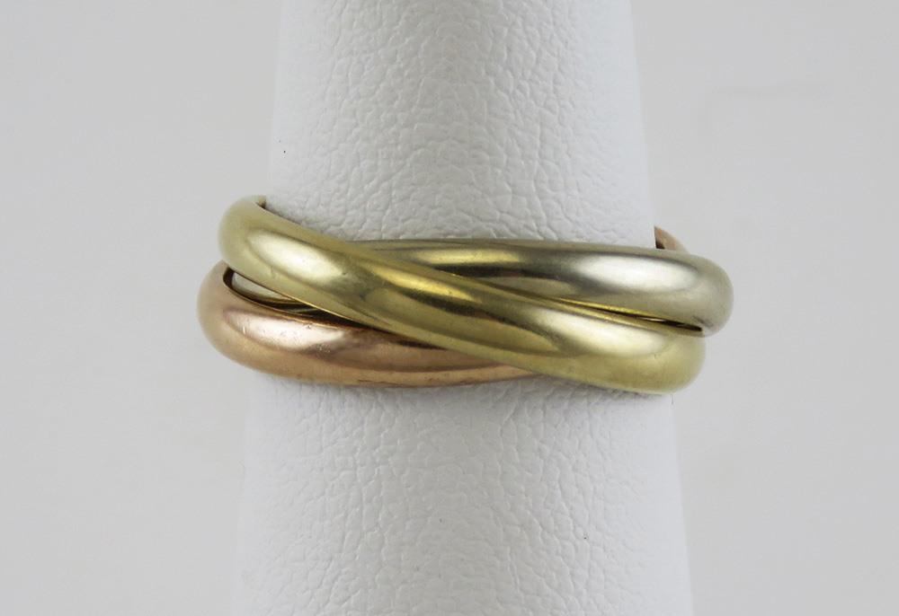 Vintage 3 Tone Yellow Rose White Gold Twist or Rolling Band Ring