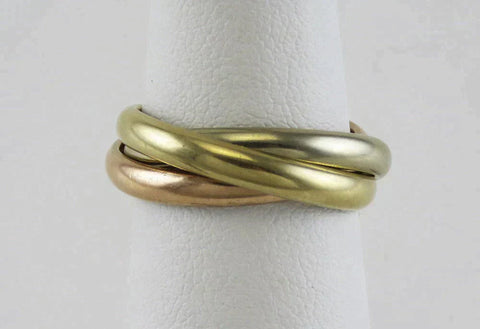 Vintage 3 Tone Yellow Rose White Gold Twist or Rolling Band Ring