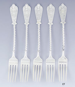 1879 Great set 5 David Andersen Norwegian Silver 7 1/2" Luncheon Forks