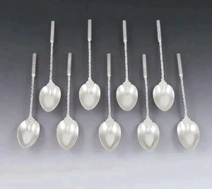 9 Antique Aesthetic Movement Whiting Sterling Silver Matte Demitasse Spoons 4"