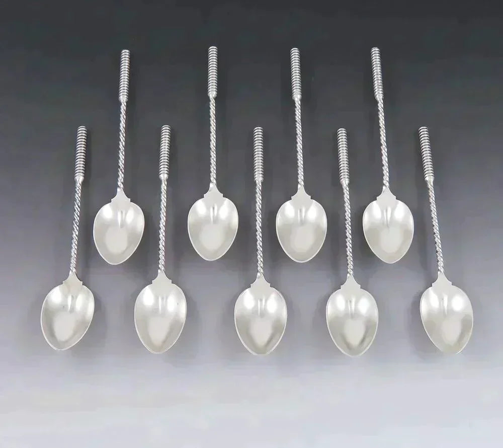 9 Antique Aesthetic Movement Whiting Sterling Silver Matte Demitasse Spoons 4"