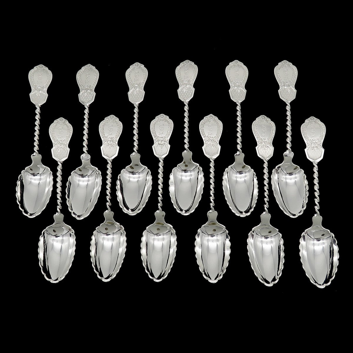 12 Antique Victorian c1865 Wm Gale & Son Sterling Silver Twist Spoons 6 1/4"