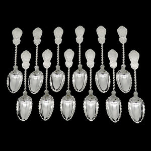 12 Antique Victorian c1865 Wm Gale & Son Sterling Silver Twist Spoons 6 1/4"