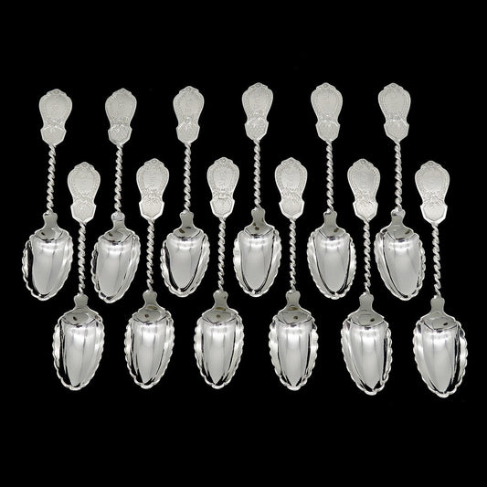 12 Antique Victorian c1865 Wm Gale & Son Sterling Silver Twist Spoons 6 1/4"