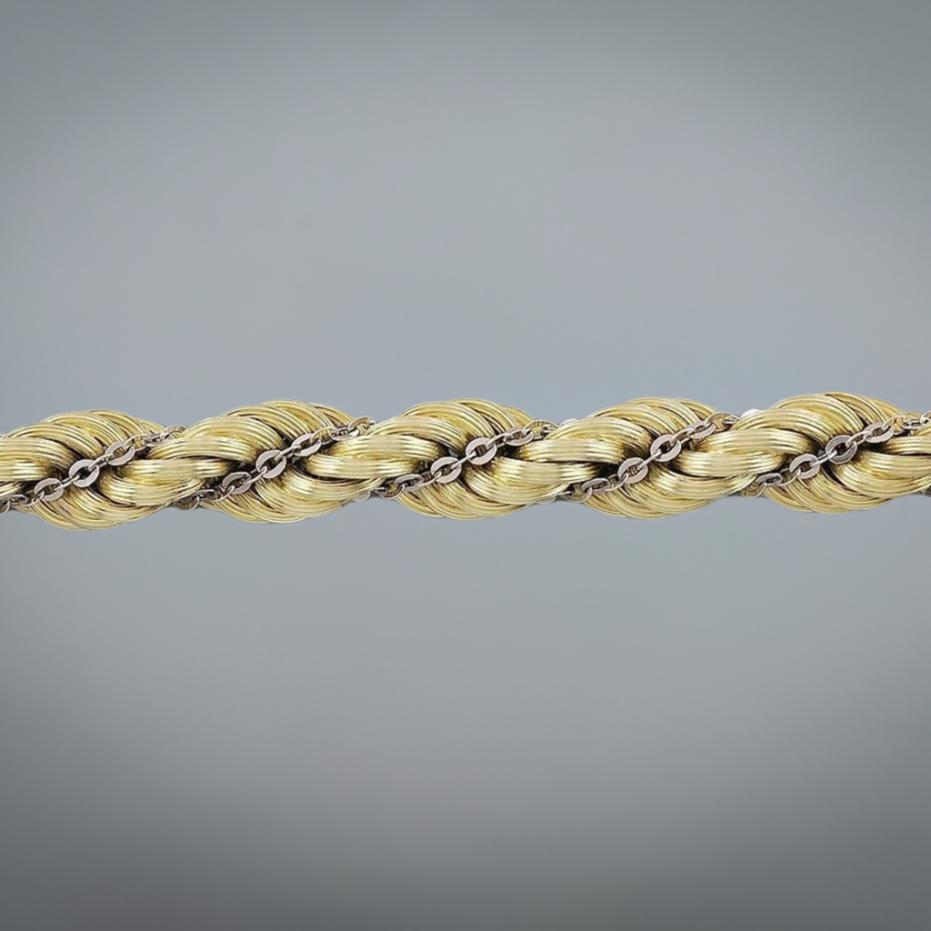 Fine Italian 14k Yellow & White Gold Ropetwist Cable Bracelet