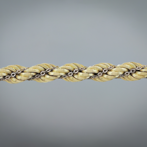 Fine Italian 14k Yellow & White Gold Ropetwist Cable Bracelet