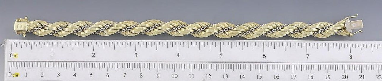 Fine Italian 14k Yellow & White Gold Ropetwist Cable Bracelet