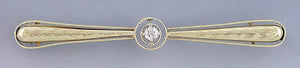 Superb 14K Yellow Gold Diamond Engraved/Textured Bar Pin Brooch