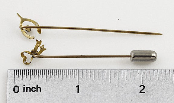 2 Charming 14k Gold & Sapphire Stickpins Heart Ribbon Wishbone