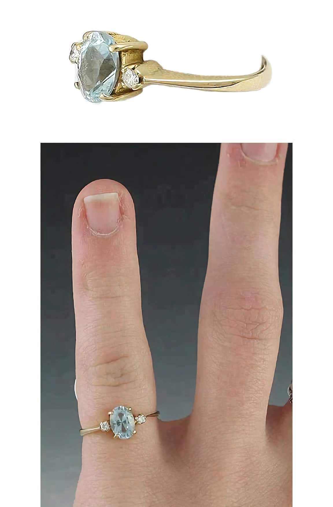 Charming Modern 14K Gold Diamond Light Blue Topaz Ring Size 5.25
