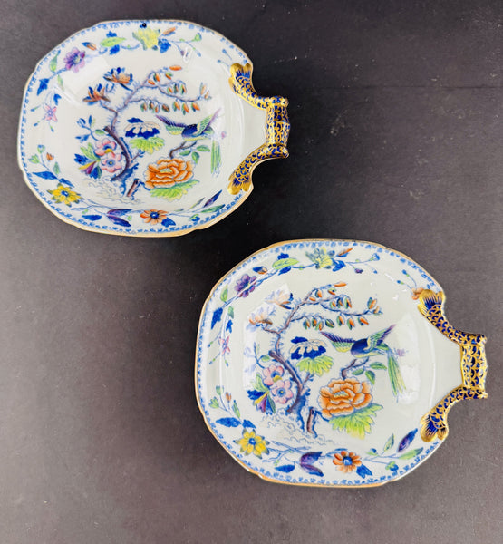 Rare Pair c1820 English Davenport Flying Bird Shell Shaped Bowls Dishes
