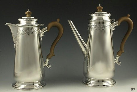 2 Antique 1916 English Sterling Silver Wood Coffeepots Teapots Crichton