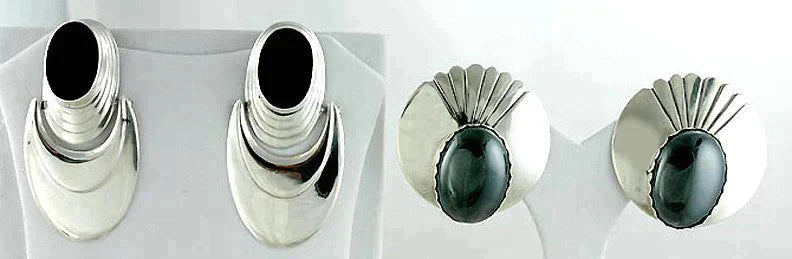 2 Pair Native American Sterling Hematite Onyx Navajo Julia Etsitty Earrings