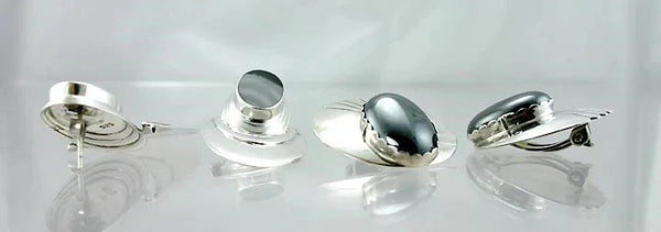 2 Pair Native American Sterling Hematite Onyx Navajo Julia Etsitty Earrings