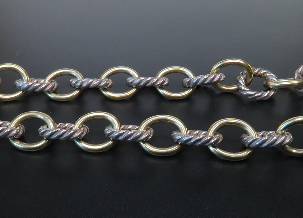 David Yurman Sterling Silver 18k Yellow Gold Two Tone 18.5" Cable Necklace