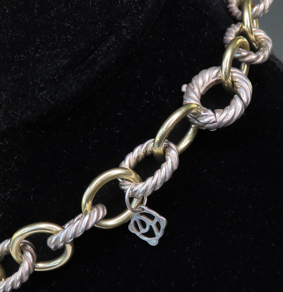 David Yurman Sterling Silver 18k Yellow Gold Two Tone 18.5" Cable Necklace