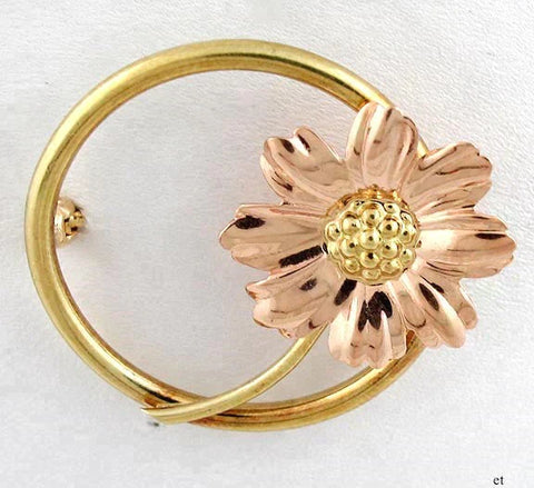 Eckfeldt Ackley Retro 2 Tone 14K Yellow and Rose Gold Flower Daisy Pin Brooch