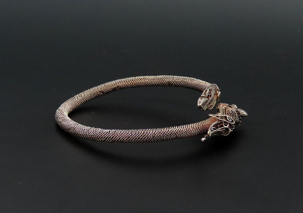 Beautiful c1900 Chinese Silver Filigree Dragon Holding Pearl Bangle Bracelet