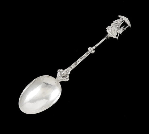 Antique 1890s Dutch Colonial Style German Silver Umbrella Woman Serving Spoon