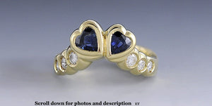 Romantic 18K Gold Sapphire & Diamond Toi et Moi Heart Ring