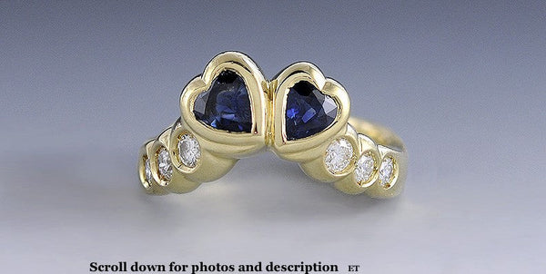 Romantic 18K Gold Sapphire & Diamond Toi et Moi Heart Ring