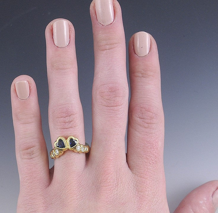 Romantic 18K Gold Sapphire & Diamond Toi et Moi Heart Ring
