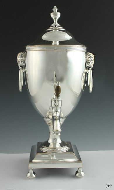 Antique c1810 English Sheffield Fused Silver Plate Ram's Head Hot Water Urn 14"
