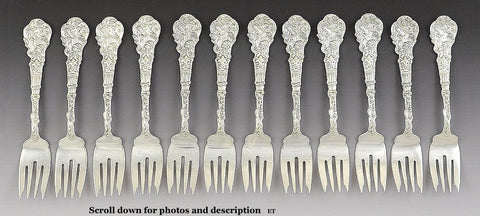 12 Antique Art Nouveau Sterling Silver Gorham Versailles Fish Salad Forks 6 1/2"