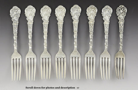 8 Antique Art Nouveau Sterling Silver Gorham Versailles Forks 7" NO MONO
