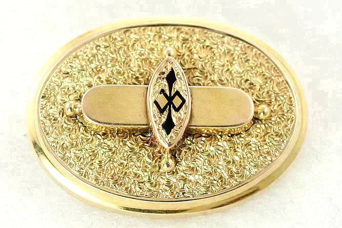 Classic High Victorian 14K Gold Enameled c1870s Pin