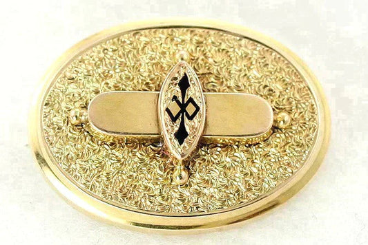 Classic High Victorian 14K Gold Enameled c1870s Pin