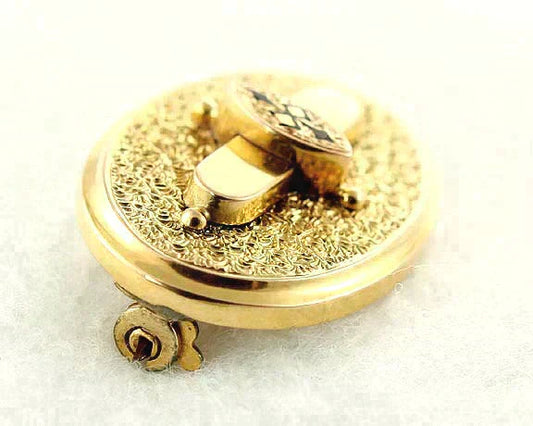 Classic High Victorian 14K Gold Enameled c1870s Pin