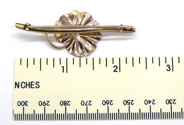 Antique Victorian 14K Yellow Rose White Gold Lilypad Flower Bar Pin Brooch