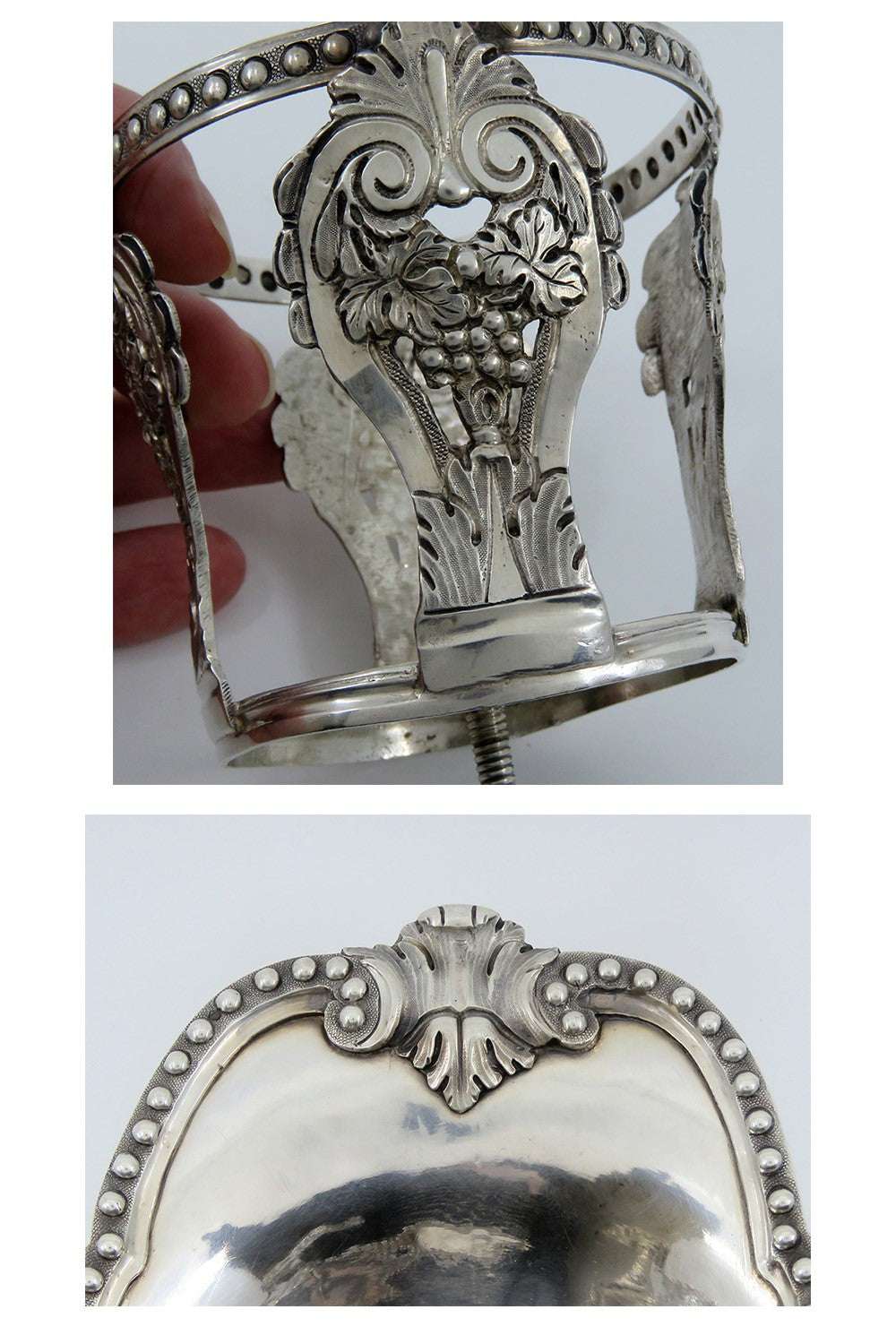 Superb French Pre Revolution c1760s Silver Cruet Stand w Cut Blue Glass Bottles