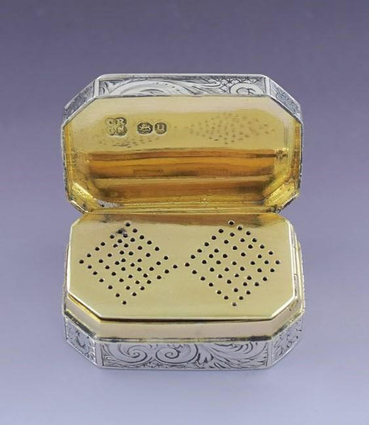 1835 Fine English Georgian Sterling Silver Octagonal Vinaigrette / Scent Box