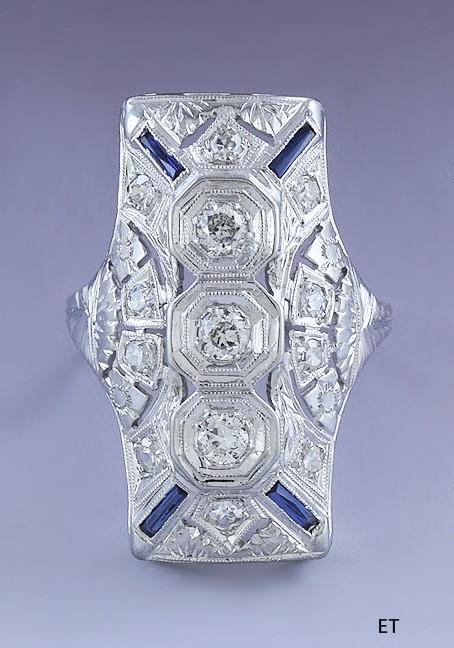 Gorgeous 18k White Gold Filigree ~.5ct Diamond & Sapphire Ring
