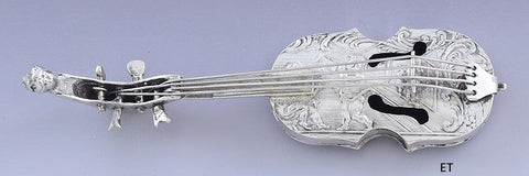 late 1800s/early 1900s Charming 800 Silver Miniature Violin w/ Courting Scene