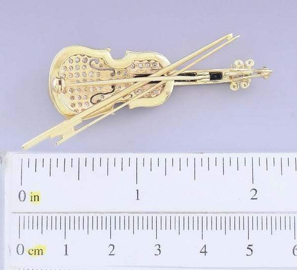 Stunning 18k Gold Diamond & Sapphire Violin Pin Brooch Pendant