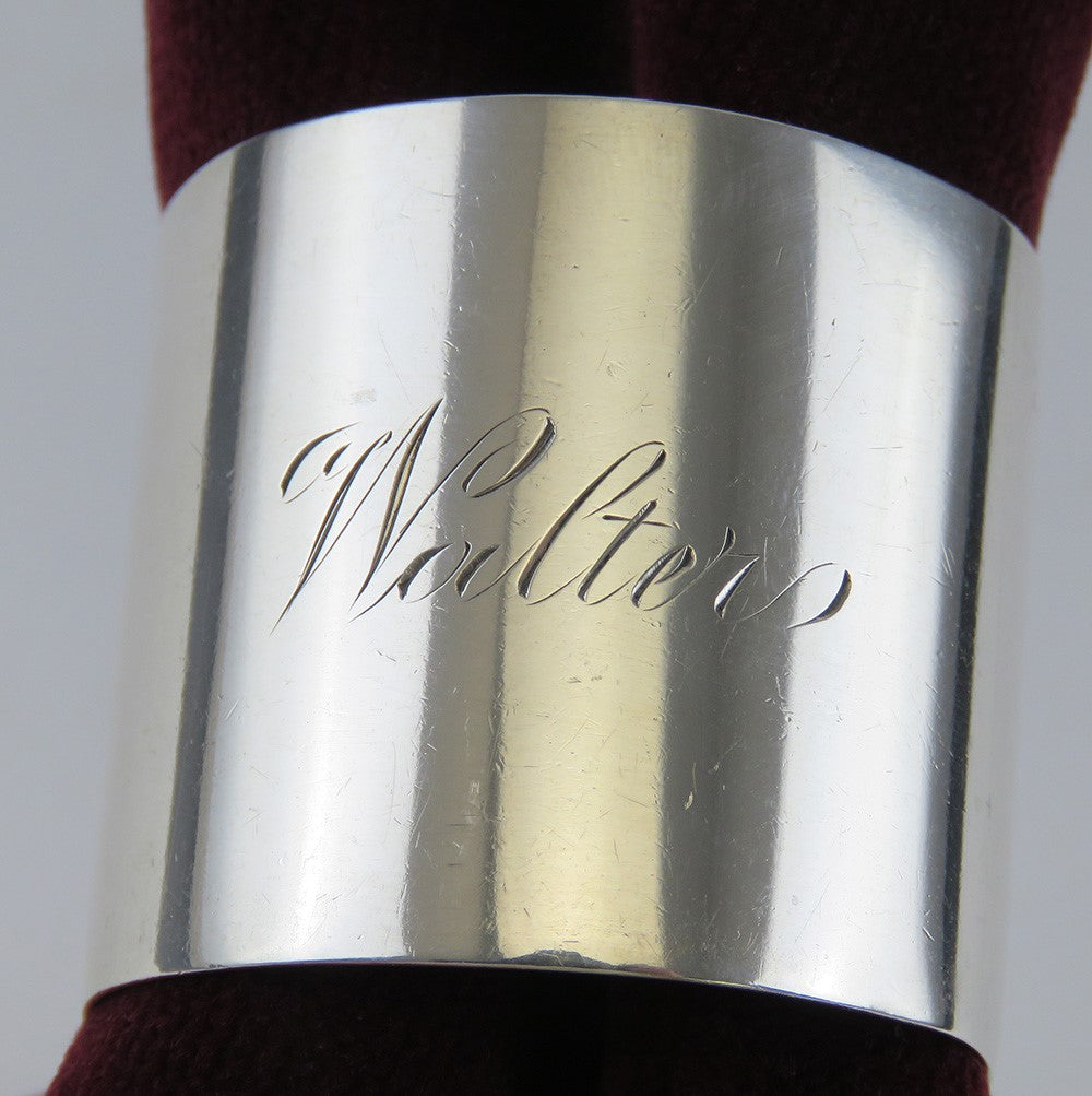 late 1800s Antique American Sterling Silver Napkin Ring Monogrammed Walters