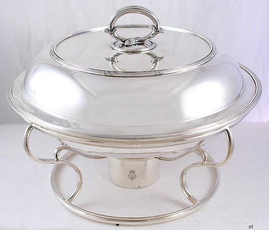 Antique 1800 English Georgian Sterling Silver Covered Chaffing Dish w/ Burner
