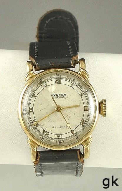 Nice Gold Filled Swiss 17 Jewel Movement Watch Leather Band Boston Watch Company