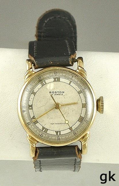 Nice Gold Filled Swiss 17 Jewel Movement Watch Leather Band Boston Watch Company