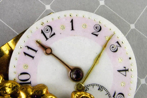 Antique Watch Face Purple Rhinestone Pin Unique