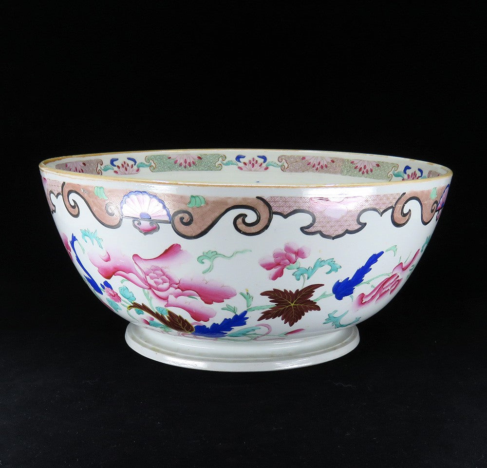 Gorgeous c1800-1850 Chinese Handpainted Floral Porcelain Centerpiece Punch Bowl