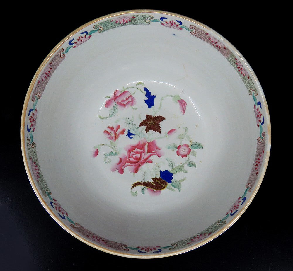 Gorgeous c1800-1850 Chinese Handpainted Floral Porcelain Centerpiece Punch Bowl