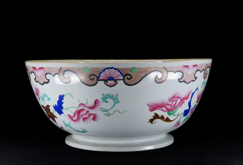 Gorgeous c1800-1850 Chinese Handpainted Floral Porcelain Centerpiece Punch Bowl