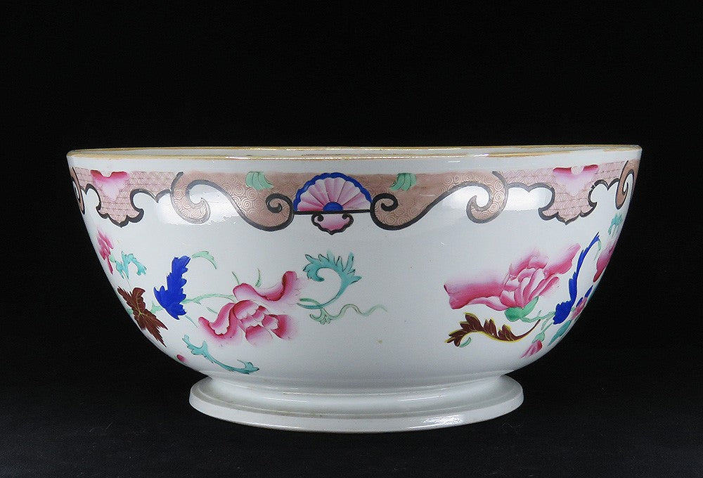 Gorgeous c1800-1850 Chinese Handpainted Floral Porcelain Centerpiece Punch Bowl