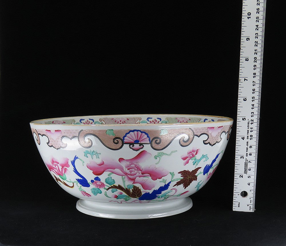 Gorgeous c1800-1850 Chinese Handpainted Floral Porcelain Centerpiece Punch Bowl